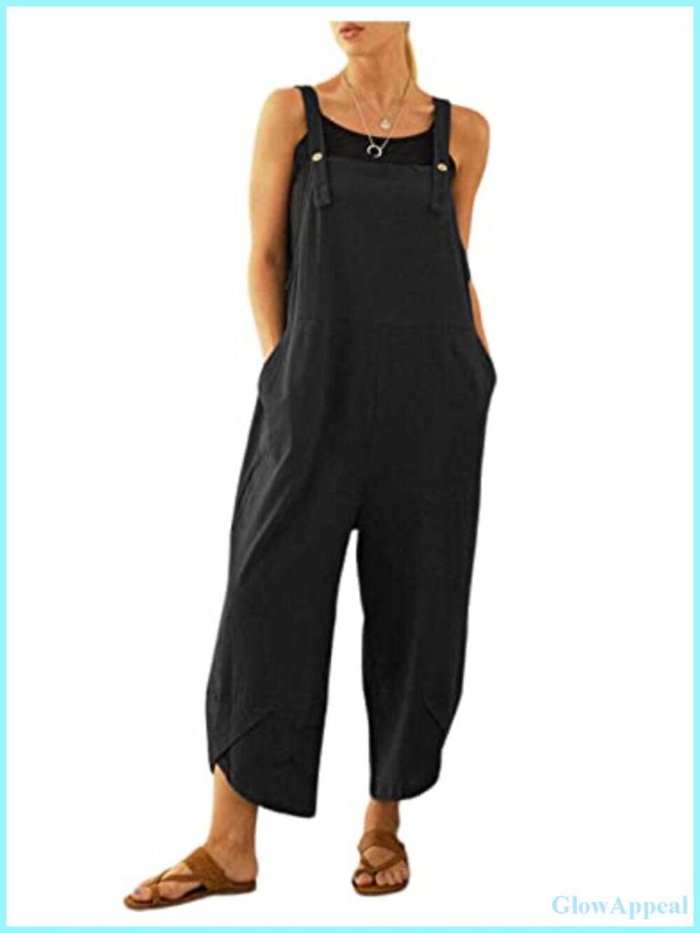 Cotton Linen Women's Bib Overalls Jumpsuit with Pockets Adjustable